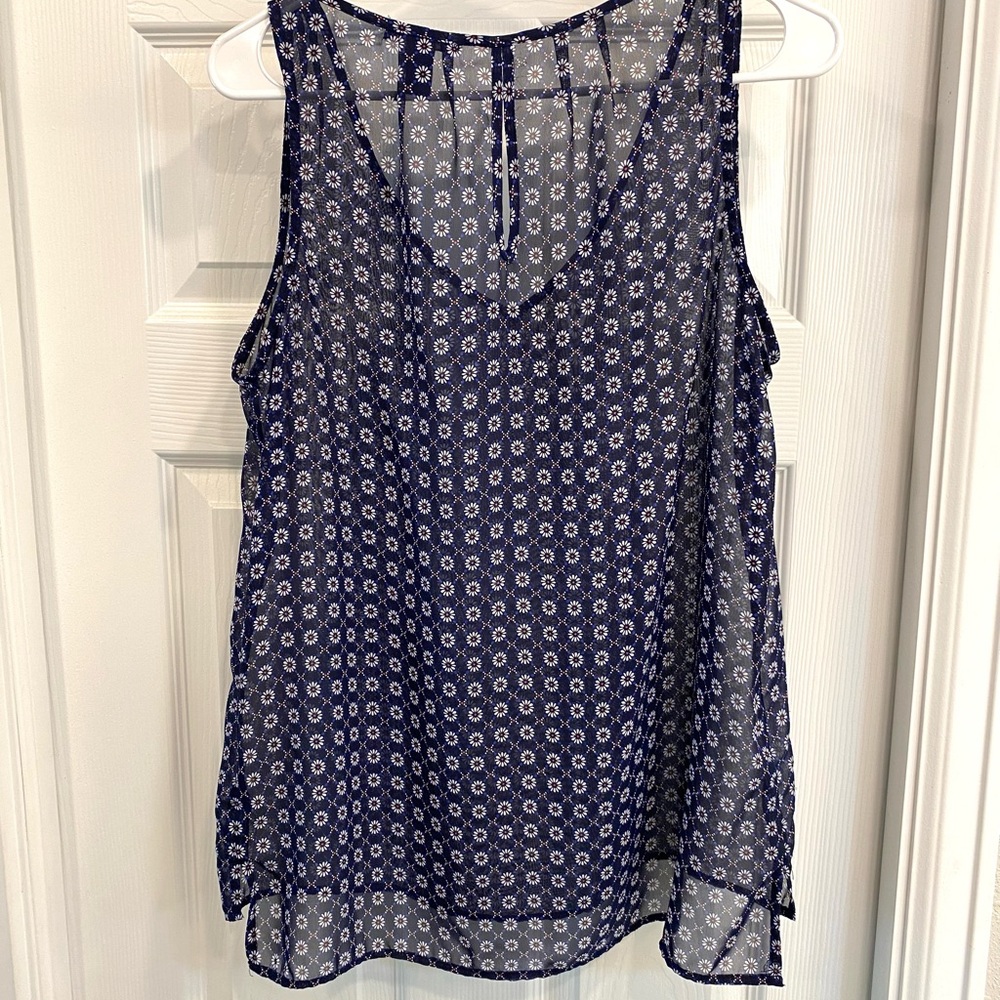 GAP Navy Floral Print Sheer Tank Top - Picture 3 of 4